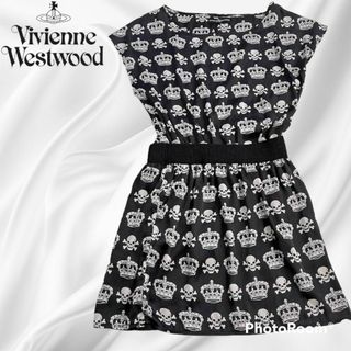 ヴィヴィアンウエストウッド(Vivienne Westwood)のヴィヴィアンウエストウッド ひざ丈ワンピース　ドクロ柄　王冠柄 ブラック(ひざ丈ワンピース)