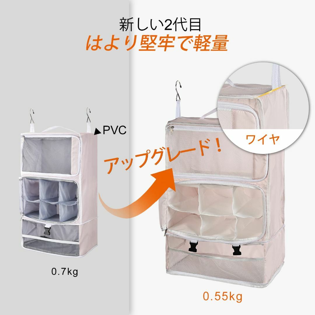 色: ピンク】TABITORAタビトラ 収納ボックス 吊り下げ インナーバッグ ...