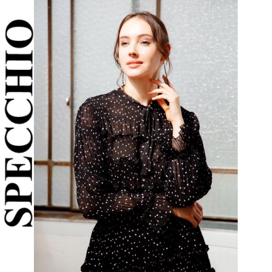 SPECCHIO(スペッチオ)のSPECCHIO☆クリスタルシャーリングプリーツシフォン　ブラウス レディースのトップス(シャツ/ブラウス(長袖/七分))の商品写真