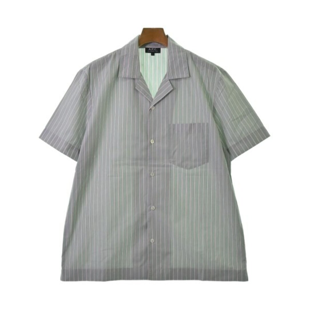 A.P.C. アーペーセー カジュアルシャツ L 緑x白xピンク(ストライプ)