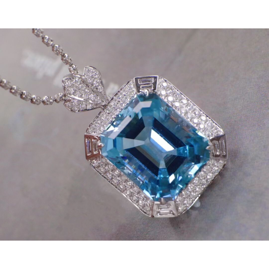 天然アクアマリン ダイヤ ペンダントトップ14.8ct k18 ¥ | www