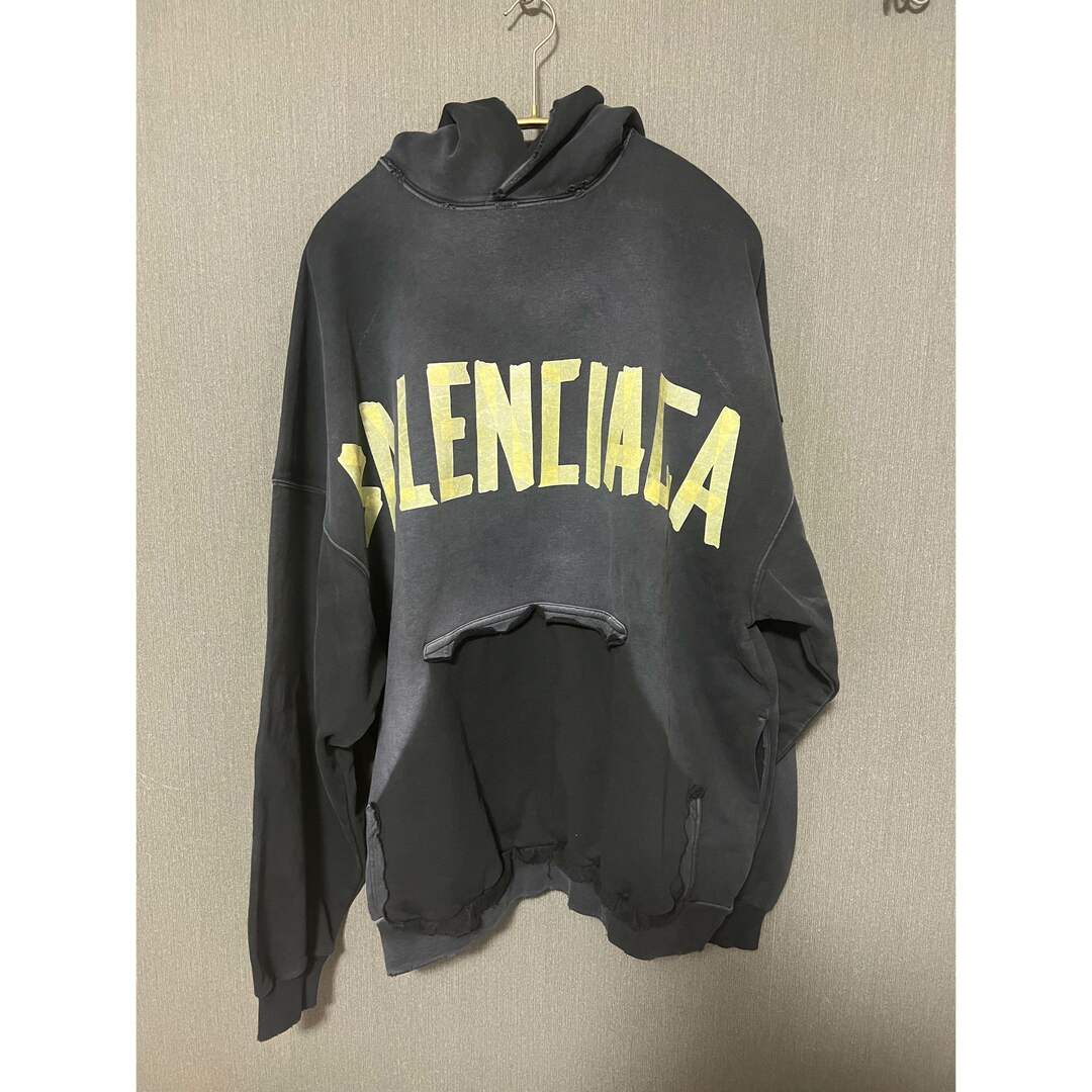 Balenciaga - TAPE TYPE RIPPED POCKET HOODIE 杢ブラック 1の通販 by