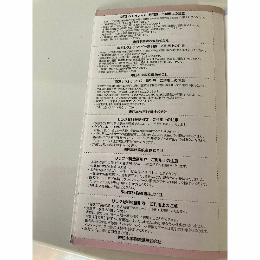 直営レストラン・バー、リラクゼ料金割引券  JR東日本 チケットの優待券/割引券(レストラン/食事券)の商品写真