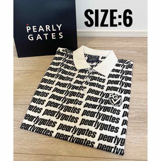 パーリーゲイツ(PEARLY GATES)の【試着のみ】PEARLYGATES ポロシャツ　総柄　6 ブラック　ホワイト(ウエア)