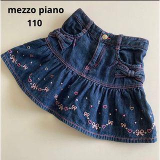 メゾピアノ(mezzo piano)のメゾピアノ　デニム　フレア　スカート　リボン　刺繍　110  春　夏　ミキハウス(スカート)