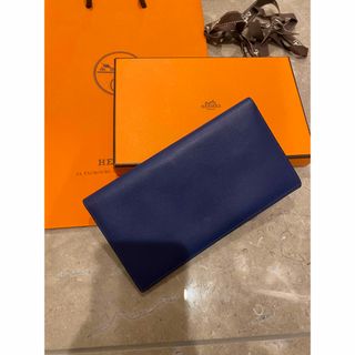 HERMES エルメス ベアンスフレ ゴールド金具 P刻印 ブルーサフィール レザーウォレット 長財布 ネイビー