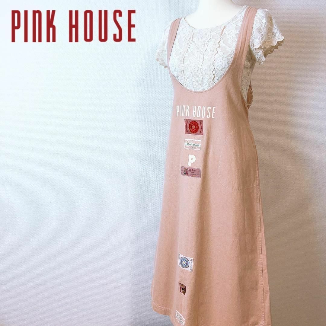 PINK HOUSE - PINK HOUSE ジャンパースカート ワッペン コットン100
