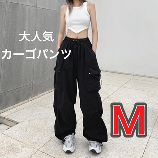 レディース　カーゴパンツ　韓国ファッション　ブラック　カモパンツ　M ゆったり(ワークパンツ/カーゴパンツ)