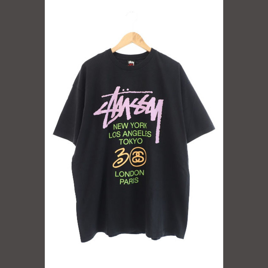 ステューシー 30周年 限定 ワールド ツアー ロゴ 半袖 Tシャツ XL 黒75cm袖丈