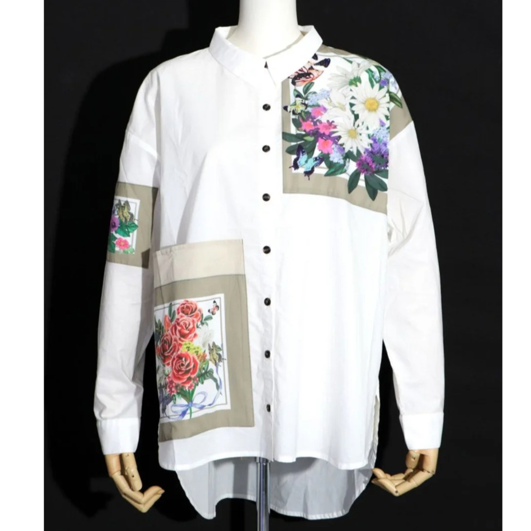 iS ScoLar(イズスカラー)のスカラー イズスカラー iS ScoLar スカーフ 花柄 アップリケ シャツ レディースのトップス(シャツ/ブラウス(長袖/七分))の商品写真