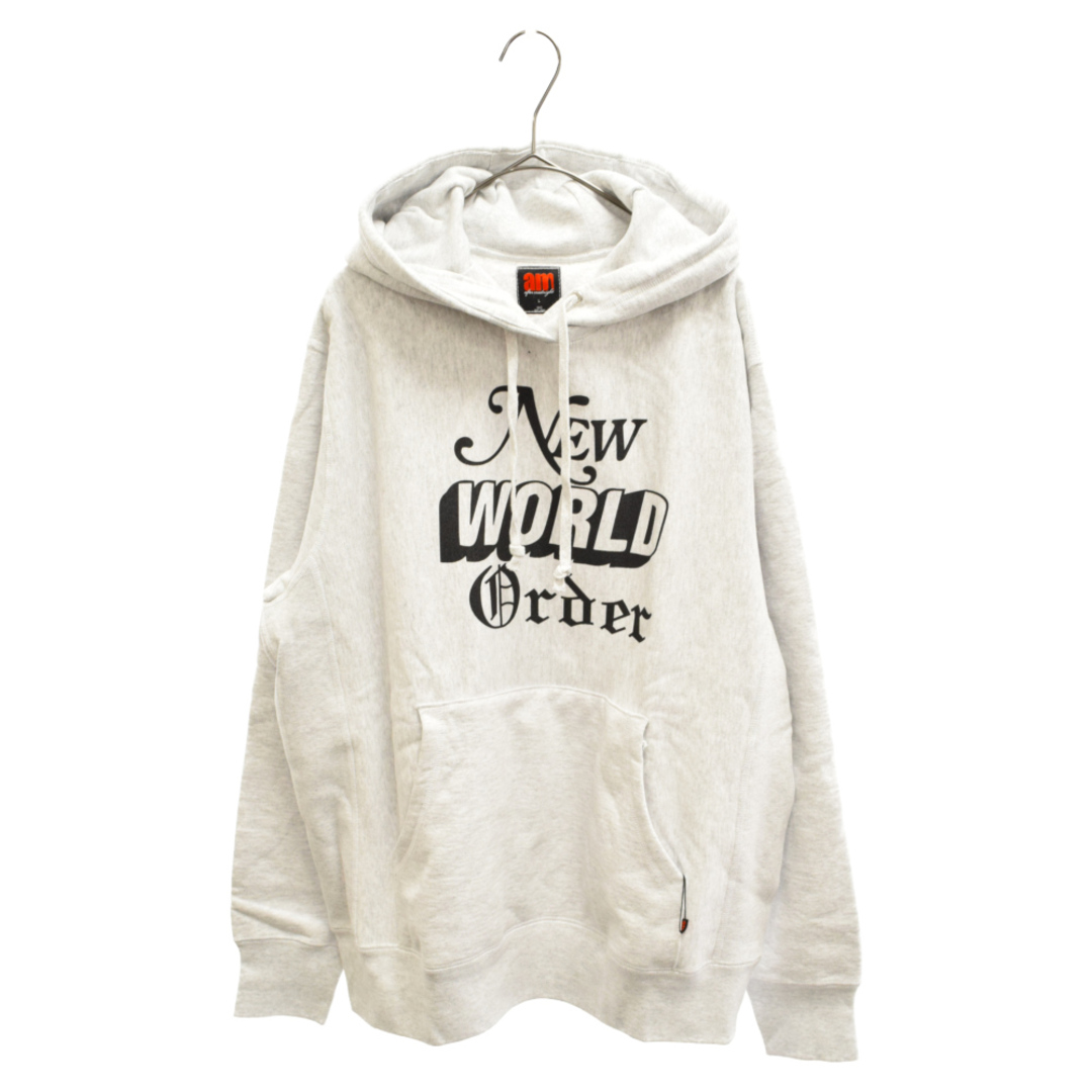 AM エーエム 22SS NWO HOODIE NEW WORLD Order ニューワールドオーダー ロゴプリント プルオーバーパーカー グレー SS22-FL022