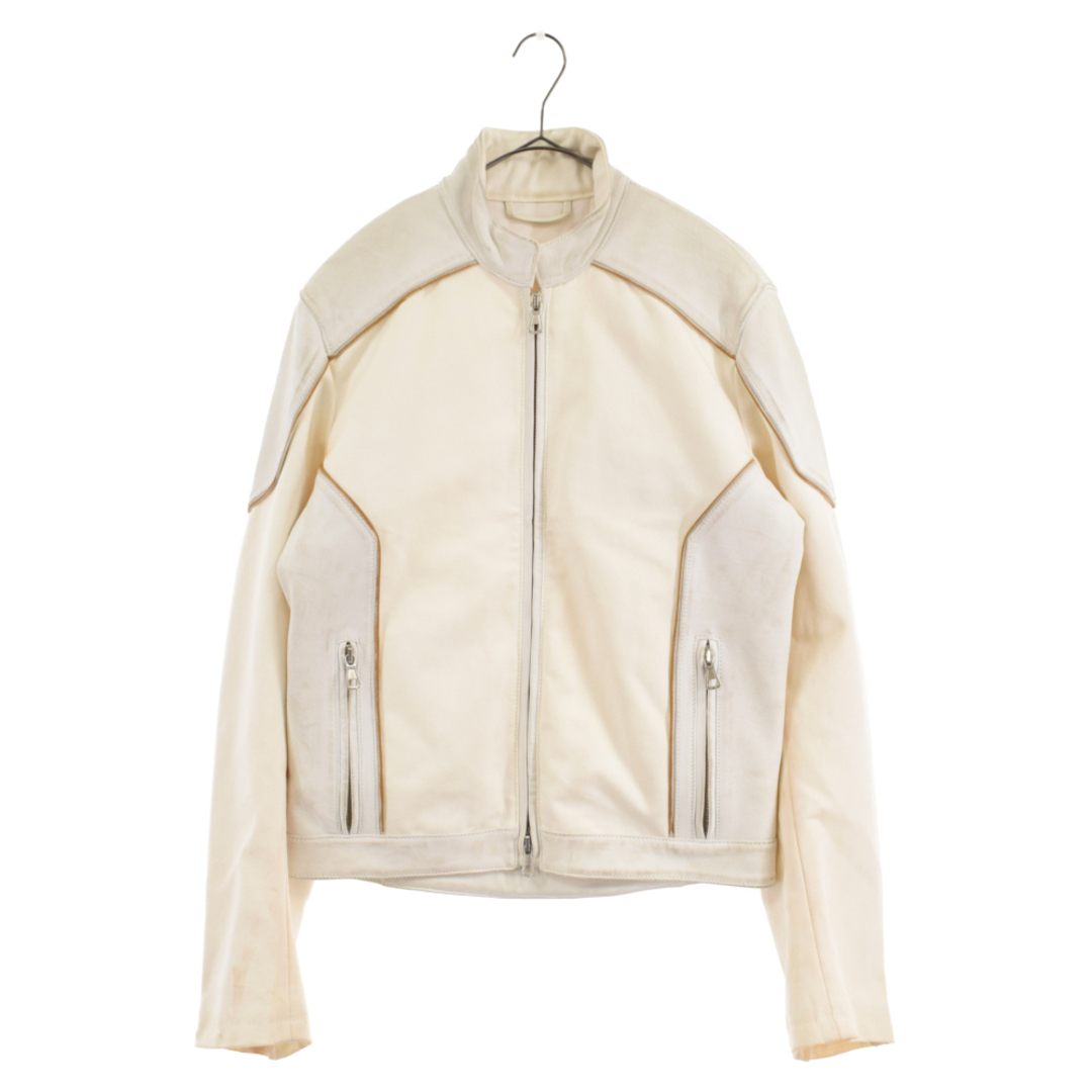 コットン100%別地Martin Margiela 10 マルタンマルジェラ 05SS WHITE DIRTY BIKER JACKET レザー切り替え シングルバイカーライダースジャケット ホワイト 30K130