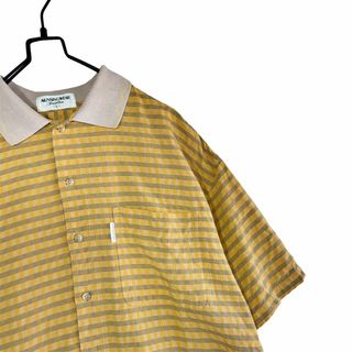 マンシングウェア(Munsingwear)の【雰囲気抜群】地模様 織柄 チェックシャツ ゴルフ イエロー レトロ 古着(シャツ)