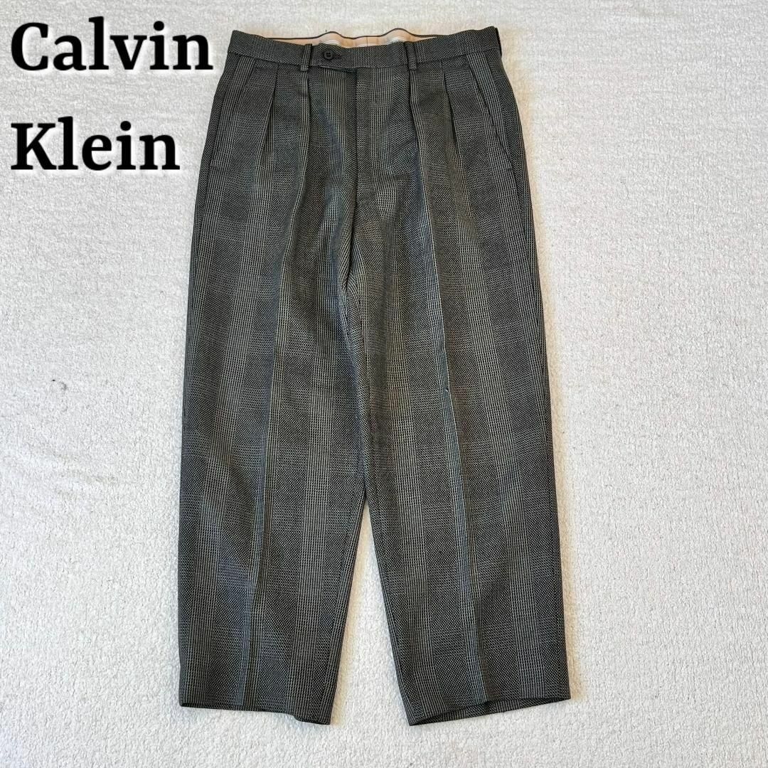 Calvin Klein ウール センタープレス ワイド スラックス パンツ