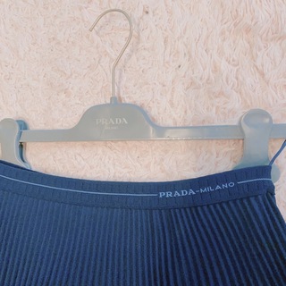 PRADA ウエストロゴニットプリーツスカート　ネイビーブルーSサイズ36s