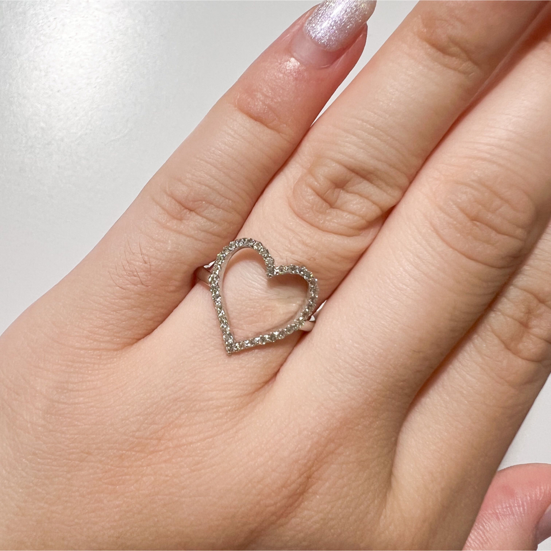 ハート♡K18WGダイヤモンドリング D:0.24ct  着画あり！！ レディースのアクセサリー(リング(指輪))の商品写真