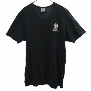 フランクリンアンドマーシャル(FRANKLIN&MARSHALL)のフランクリンマーシャル プリント 半袖 Tシャツ S ブラック FRANKLIN MARSHALL Vネック ロゴ メンズ 【中古】  【230806】 メール便可(Tシャツ/カットソー(半袖/袖なし))