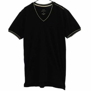 アルマーニエクスチェンジ(ARMANI EXCHANGE)のアルマーニエクスチェンジ ワッペン 半袖 Tシャツ S ブラック ARMANI EXCHANGE Vネック ロゴ メンズ 【中古】  【230806】 メール便可(Tシャツ/カットソー(半袖/袖なし))