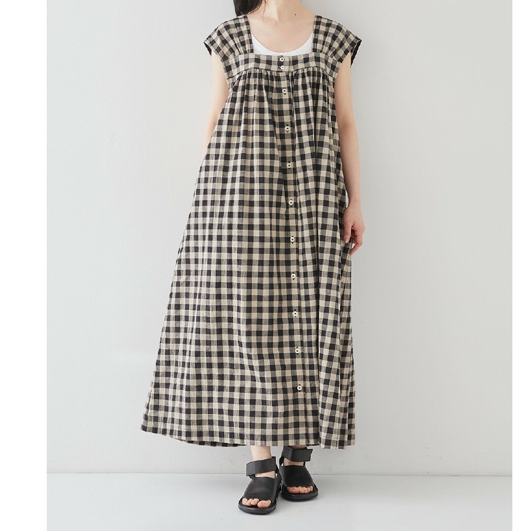 nest Robe - コットンリネンワッシャーギンガムワンピース nest Robe - コットンリネンワッシャーギンガムワンピース