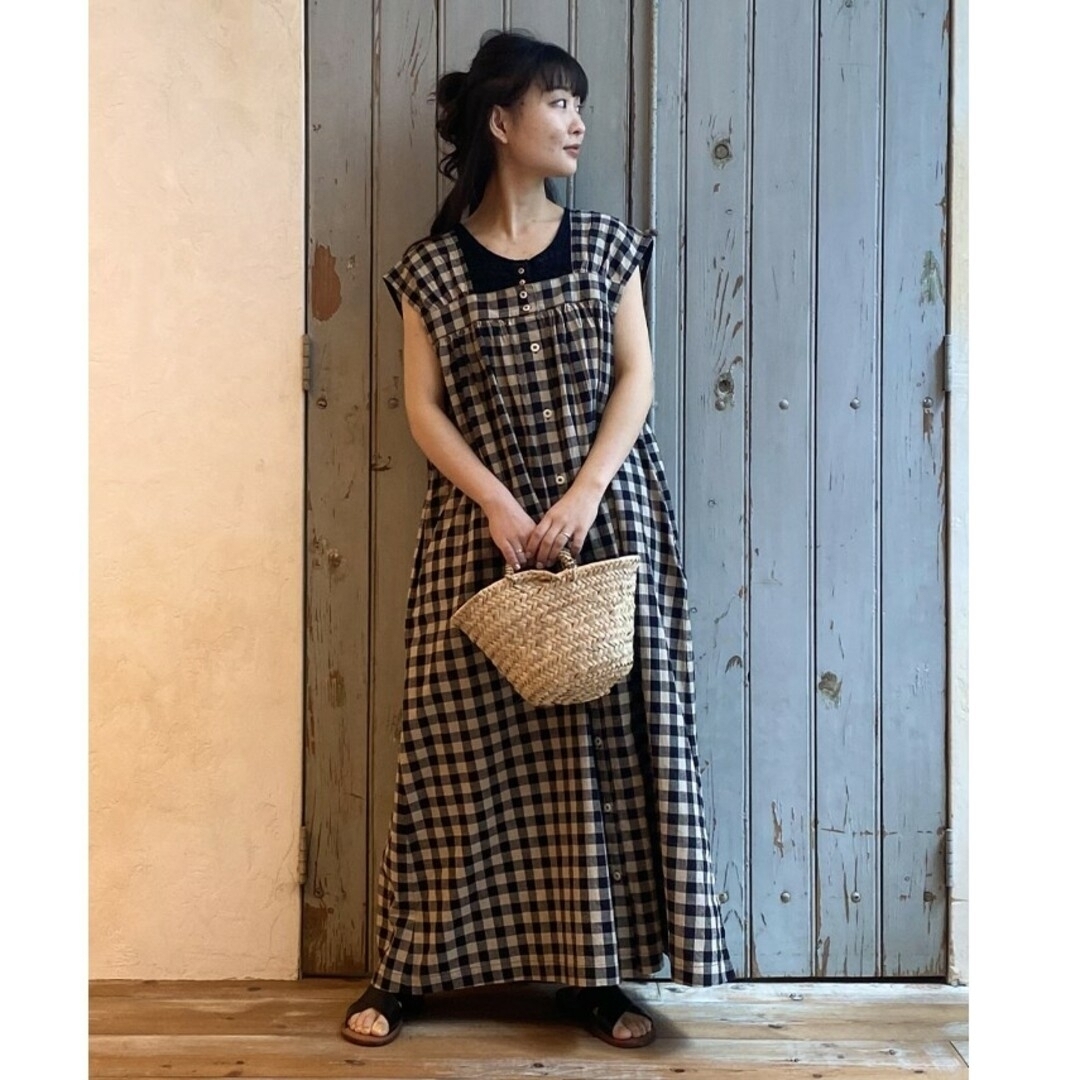 nest Robe - コットンリネンワッシャーギンガムワンピース nest Robe - コットンリネンワッシャーギンガムワンピース