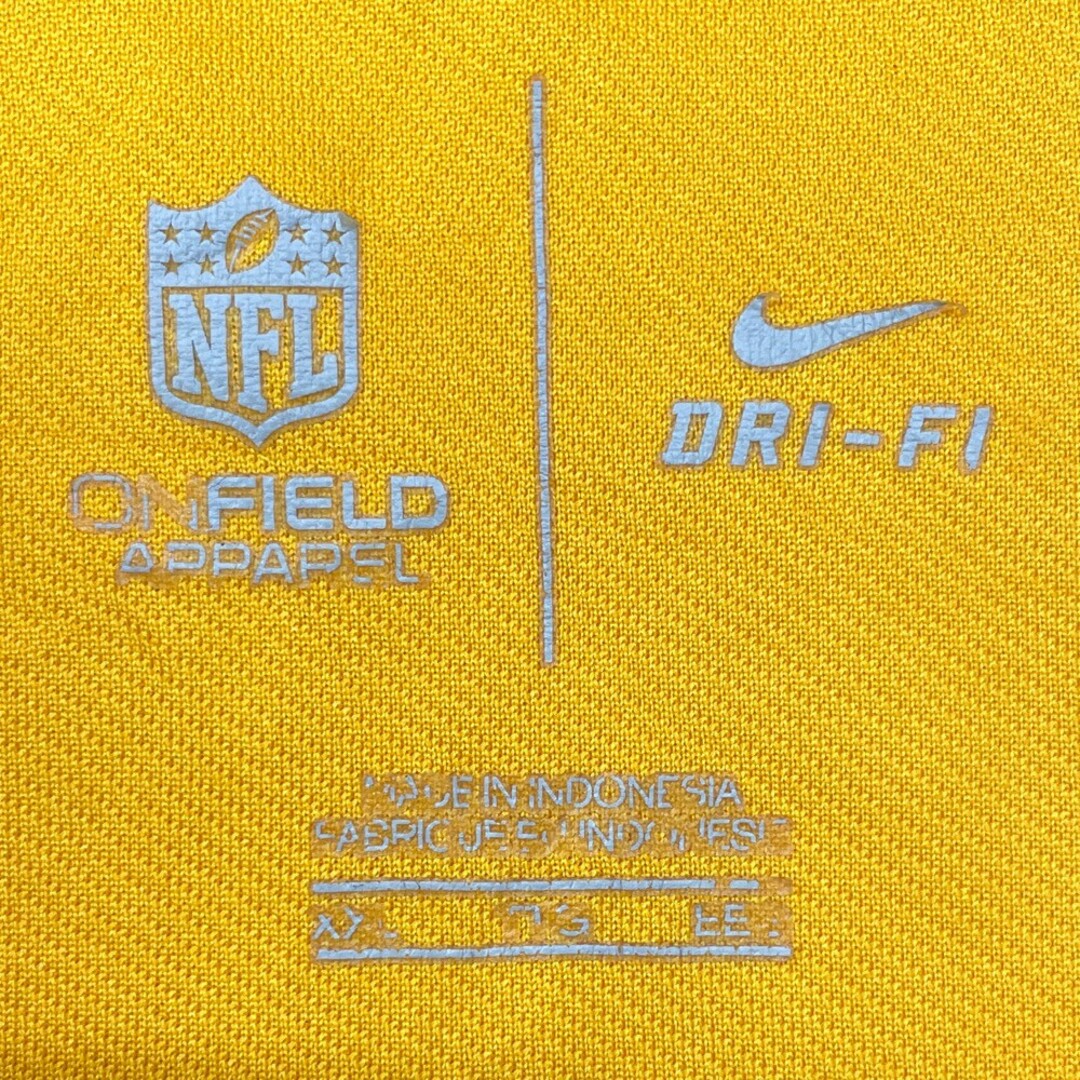 NIKE(ナイキ)の【ゆうパケット対応】ナイキ NIKE NFL ピッツバーグ スティーラーズ フットボールジャージ Tシャツ 半袖 スウッシュロゴ プリント サイズ：XXL ブラック×イエロー 【古着】 古着 【中古】 中古 mellow DRI-FIT ONFIELD APPAREL【あす楽対応】【古着屋mellow楽天市場店】 スポーツ/アウトドアのスポーツ/アウトドア その他(アメリカンフットボール)の商品写真