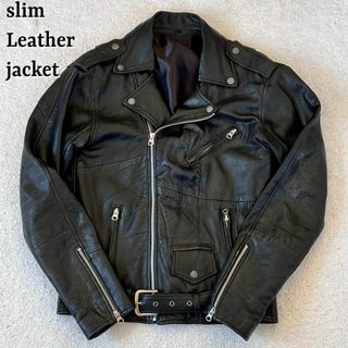 古着 ダブルライダースジャケット スリムフィット レザー 本革 モード