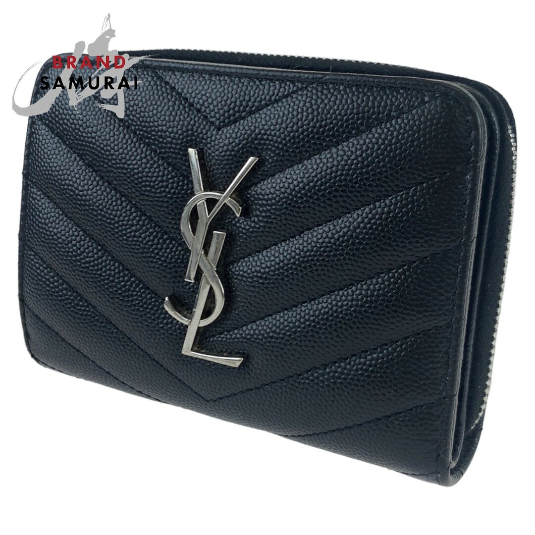 YVES SAINT LAURENT イヴ・サンローラン YSL ブラック 黒 シルバー金具 レザー 折財布 三つ折り財布 コンパクト財布 レディース 402930 【中古】 | フリマアプリ ラクマ