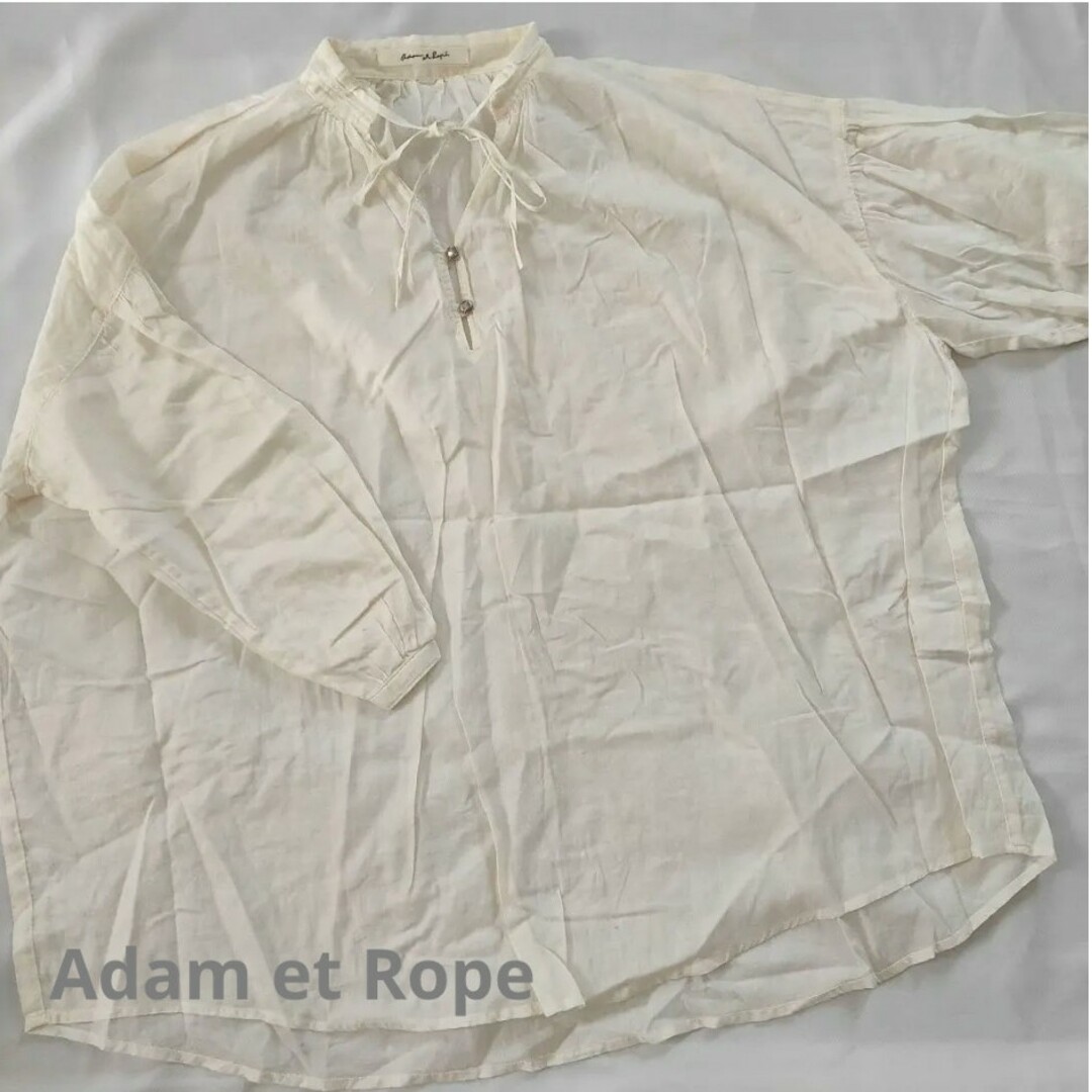 Adam et Rope'(アダムエロぺ)のAdam et Rope＊エスニック風五分袖ビッグシルエットブラウス＊ホワイト レディースのトップス(シャツ/ブラウス(長袖/七分))の商品写真