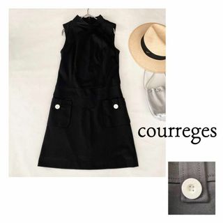 クレージュ(Courreges)の【再ブーム】Courreges　クレージュ　ハイネックワンピース　黒　ポケット(ひざ丈ワンピース)