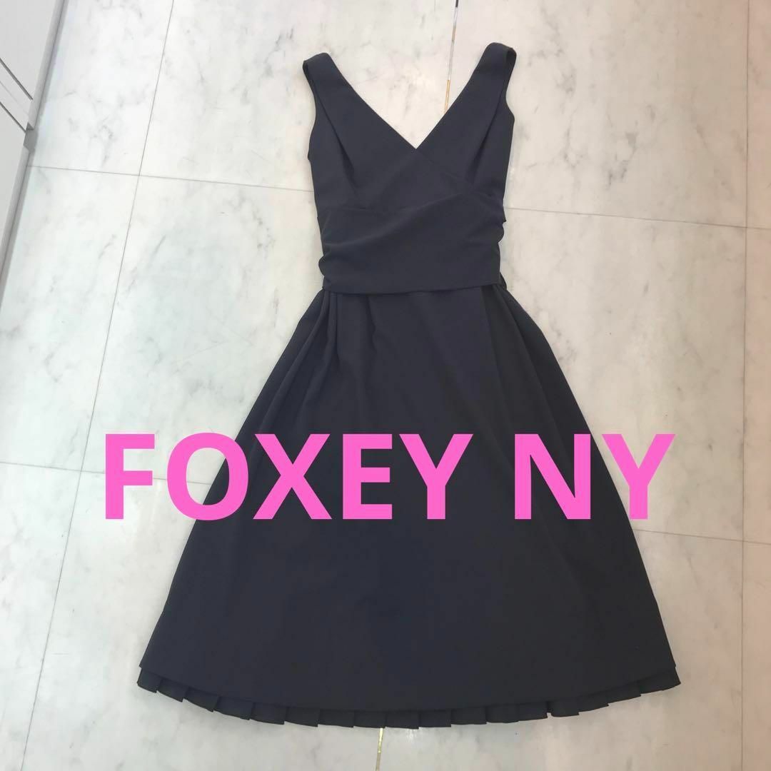 ☆未使用品☆FOXEY NEW YORK　ワンピース　リボン　フォーマル　紺 | フリマアプリ ラクマ