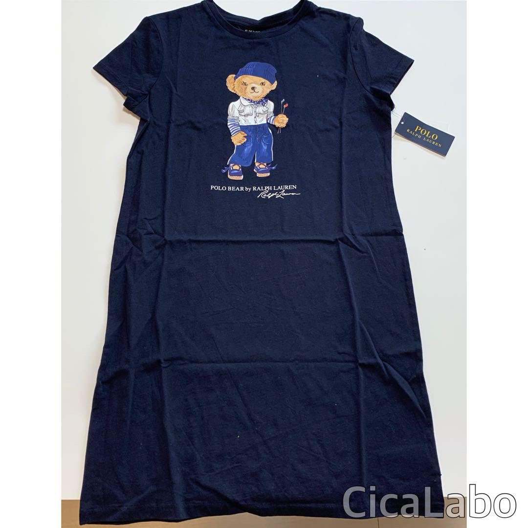 Ralph Lauren(ラルフローレン)の【新品】ラルフローレン ポロベア Tシャツ ワンピース ネイビー XL(16) キッズ/ベビー/マタニティのキッズ服女の子用(90cm~)(ワンピース)の商品写真