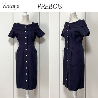 【Vintage】美品★PREBOIS 麻混半袖タイトワンピース(ひざ丈ワンピース)