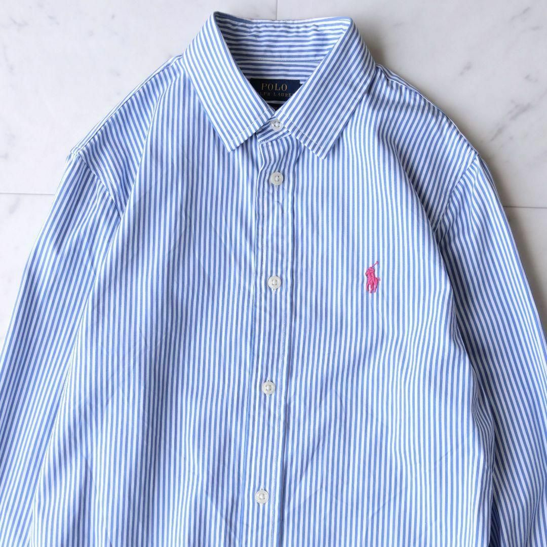 POLO RALPH LAUREN(ポロラルフローレン)のポロラルフローレン☆サイズ6 コットンブロード ストライプ シャツ＊ブルー 青 レディースのトップス(シャツ/ブラウス(長袖/七分))の商品写真