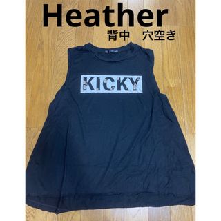 ヘザー(heather)のヘザー　タンクトップ　黒　ブラック　ロゴ　ビジュー　穴あき　バックシャン　ギャル(タンクトップ)