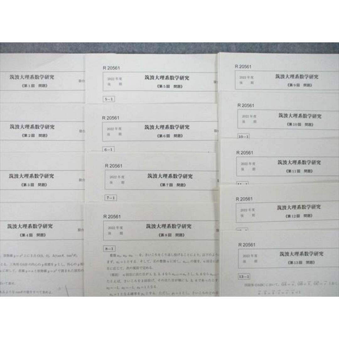 VB25-022 駿台 筑波大理系数学研究 第1〜13回 テスト計13回分セット【書き込みなし】 2022 後期 11m0D