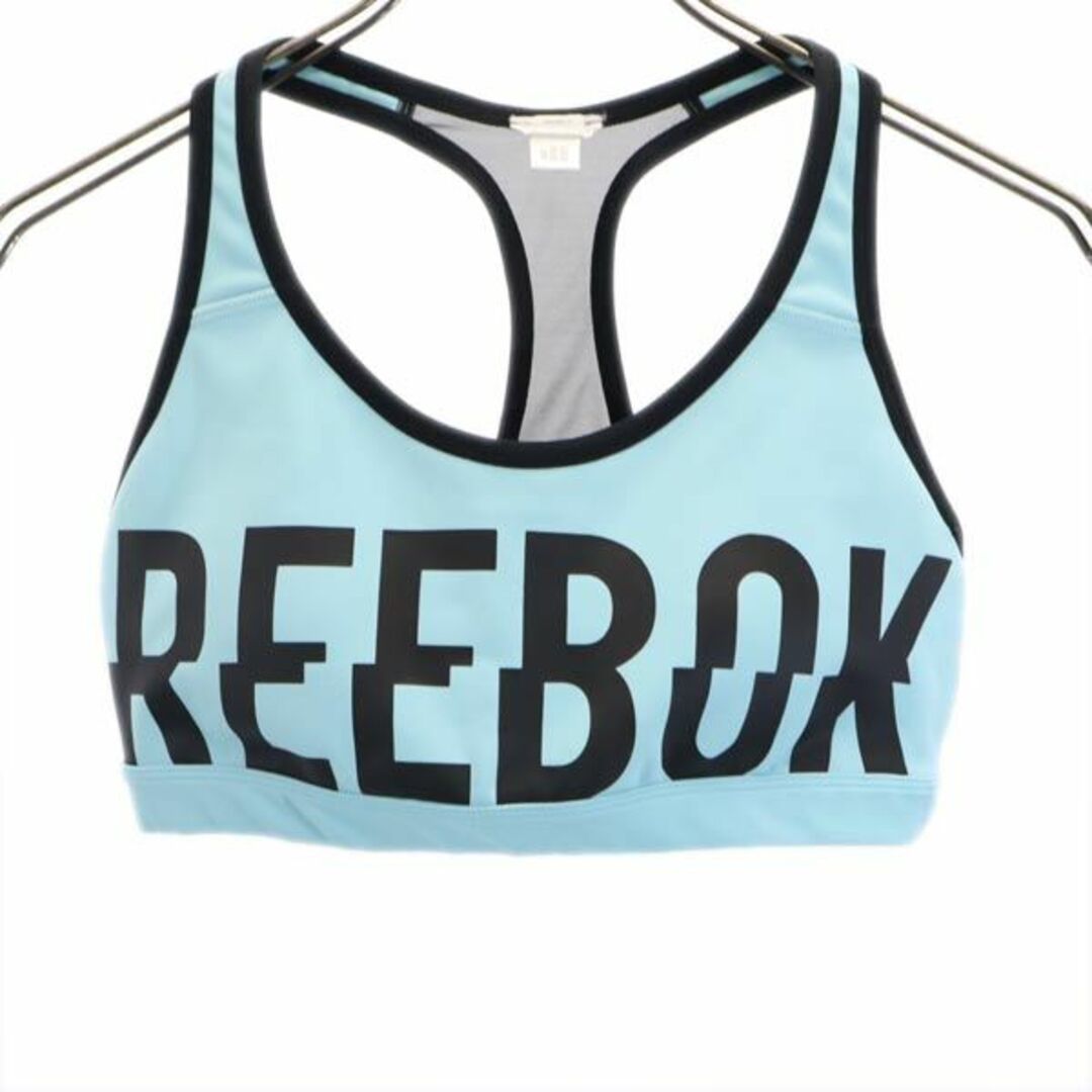 Reebok - リーボック スポーツ ブラ 水色×黒 Reebok ロゴ プリント