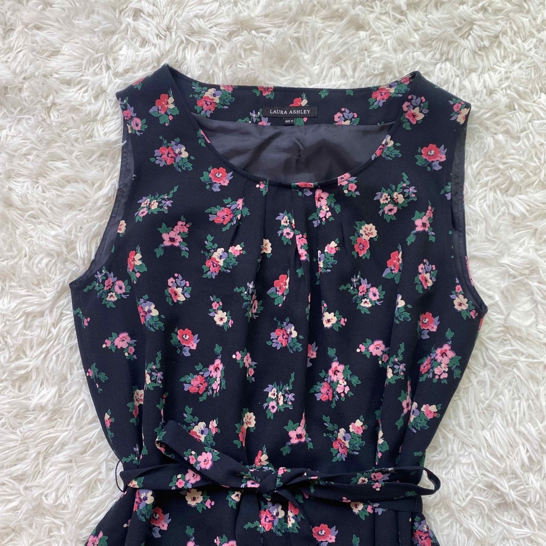 美品✨LAURA ASHLEY 膝丈ワンピース リボン 花柄 フレア 9 - ひざ丈
