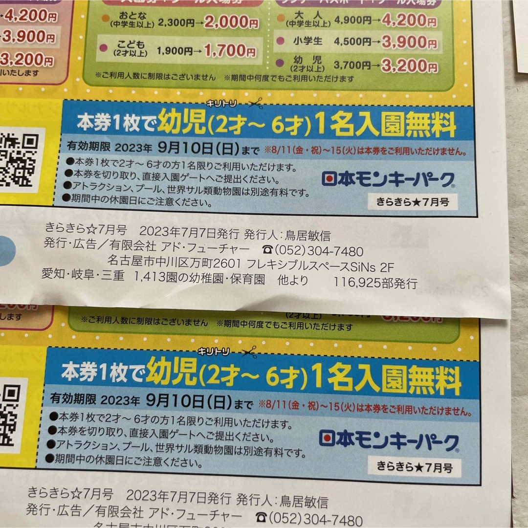日本モンキーパーク　入園無料券 チケットの施設利用券(遊園地/テーマパーク)の商品写真