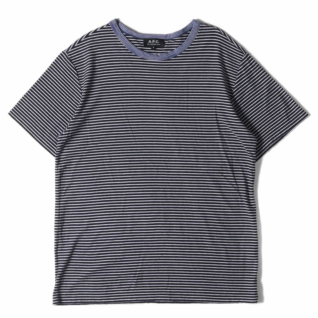 A.P.C. アーペーセー Tシャツ サイズ:M コットン ボーダー クルーネック 半袖 Tシャツ ネイビー ホワイト 紺白 日本製 ブランド トップス カットソー 【メンズ】