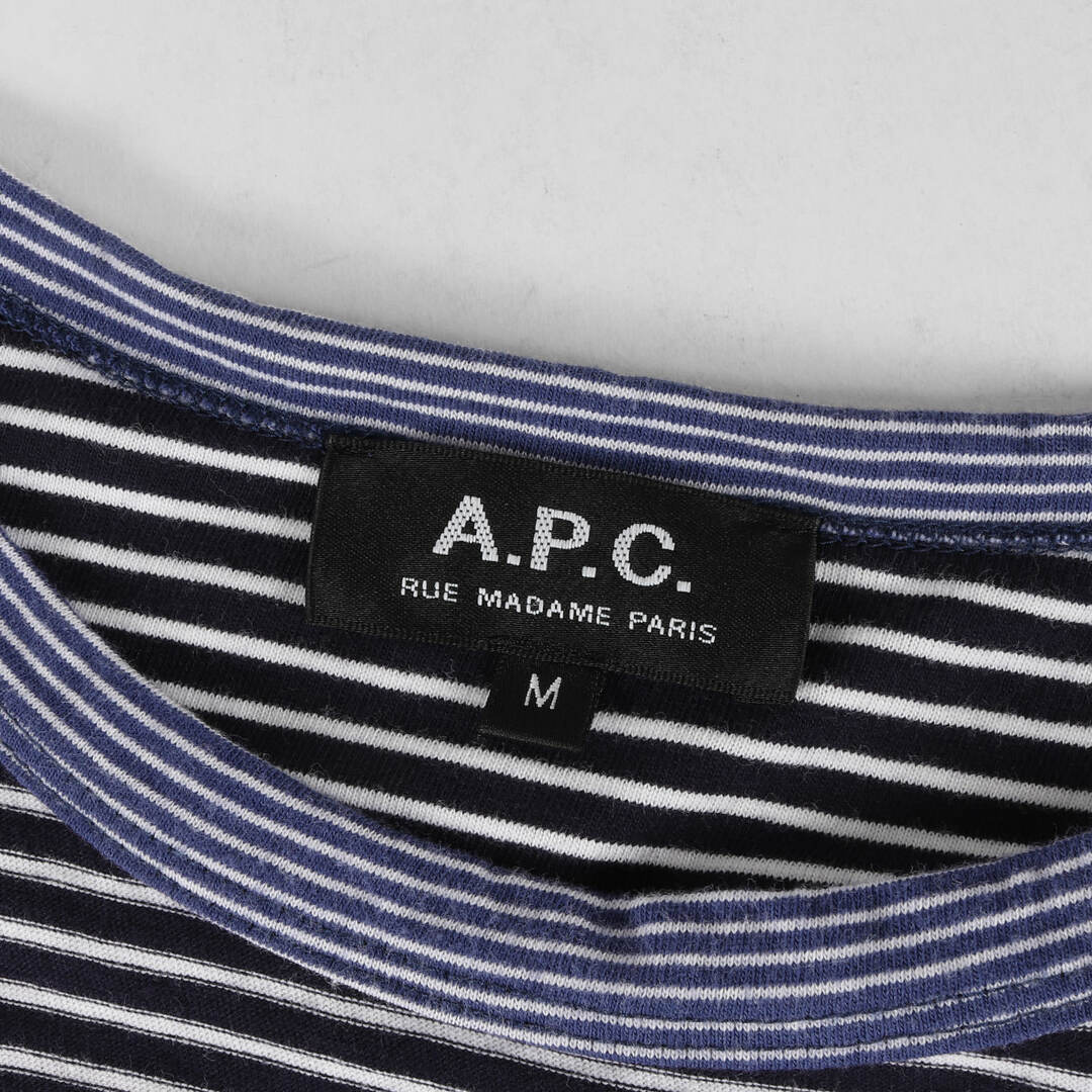 A.P.C. アーペーセー Tシャツ サイズ:M コットン ボーダー クルーネック 半袖 Tシャツ ネイビー ホワイト 紺白 日本製 ブランド トップス カットソー 【メンズ】