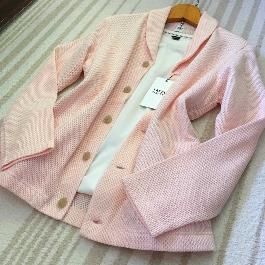 新品★タケオキクチ★メンズ高級ショールカラーカーディガン夏服秋服ニットMピンク綿