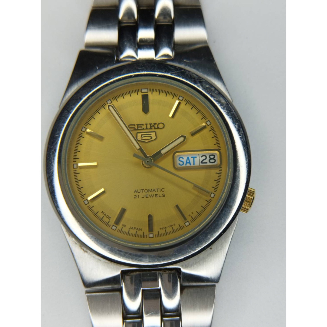 極上品☆SEIKO5・自動巻 ・セイコー5 ・ゴールド文字盤 ・裏蓋スケルトン