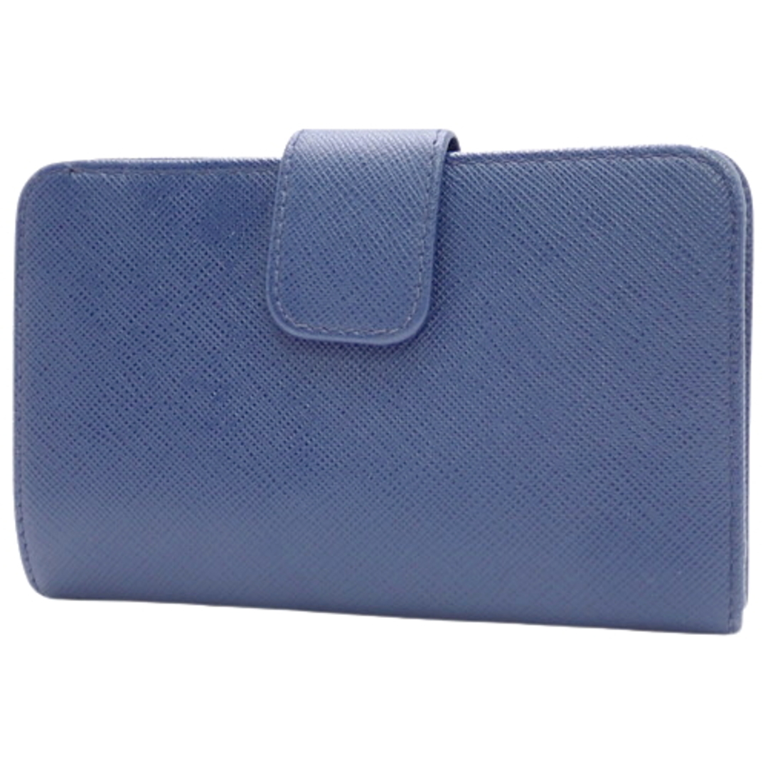 美品✨プラダ 二つ折り財布 サフィアーノレザー 三角プレート　ブルー