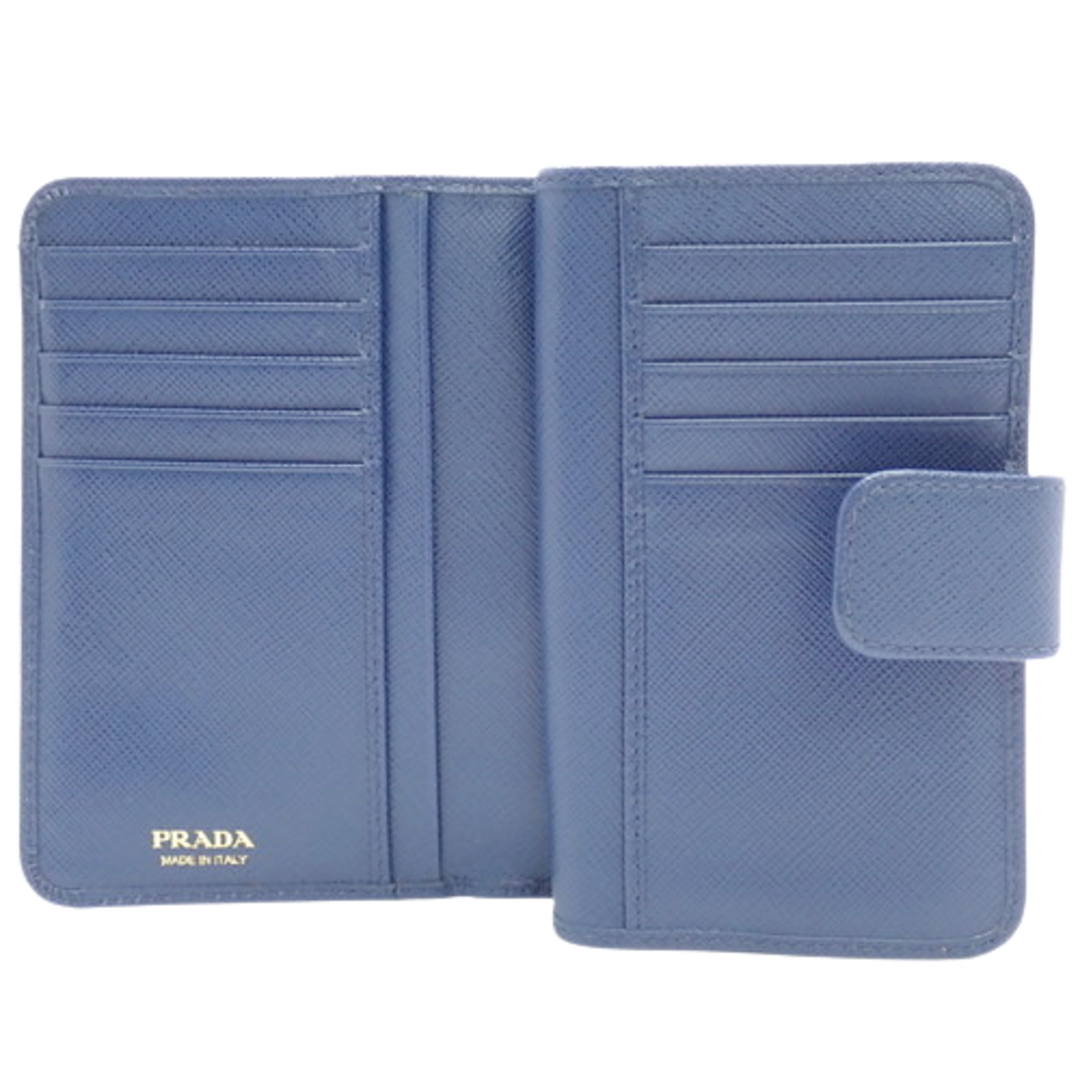 プラダコンパクト財布 ロゴ 2つ折り財布 サフィアーノレザー ブルー青 40802056152