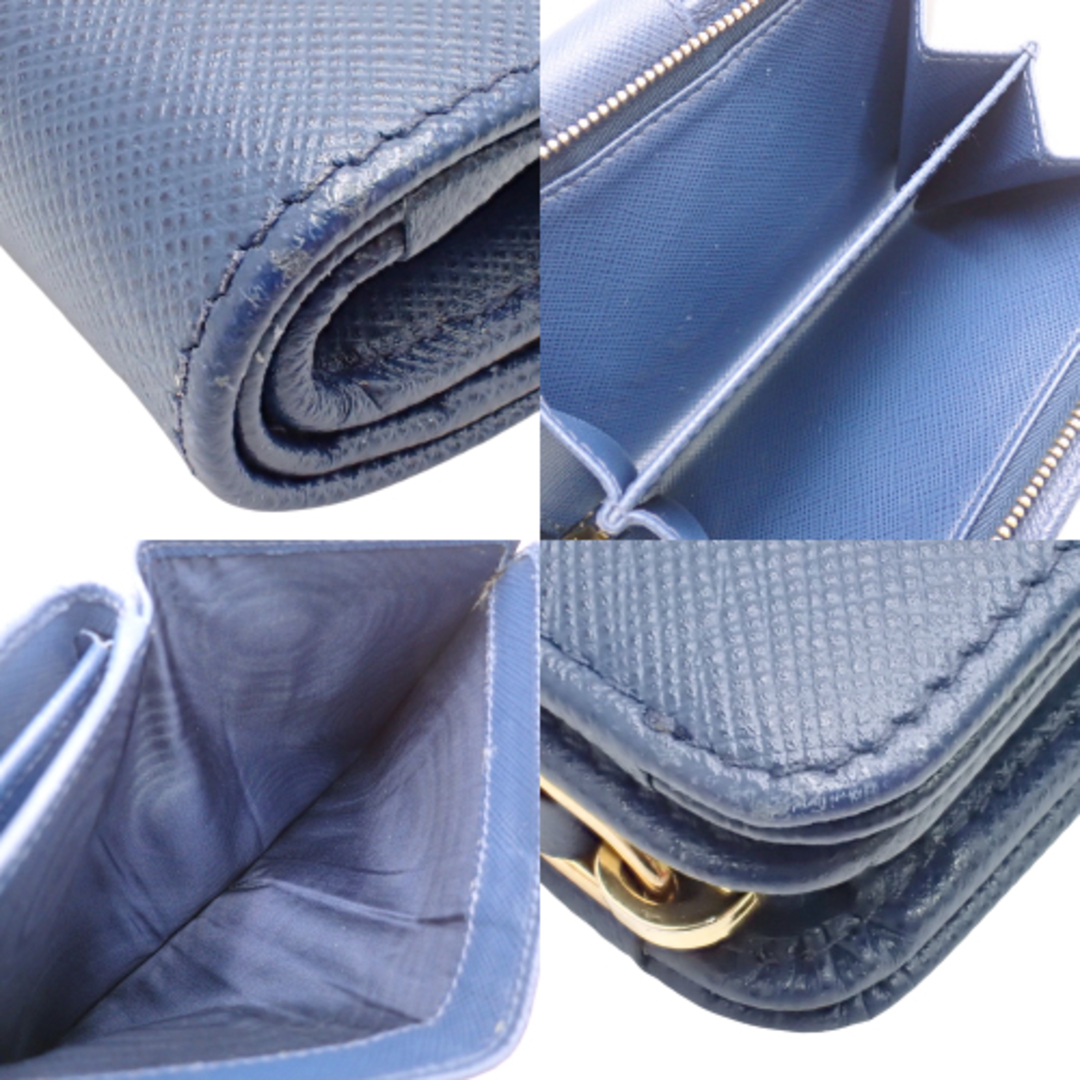 美品✨プラダ 二つ折り財布 サフィアーノレザー 三角プレート　ブルー