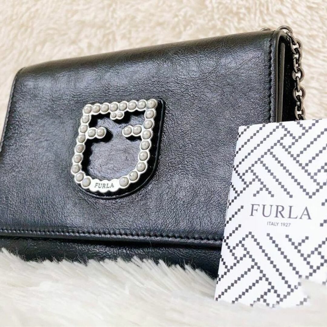 B5可 極美品 FURLA レザー キアラ 2WAY ショルダーバッグ 黒