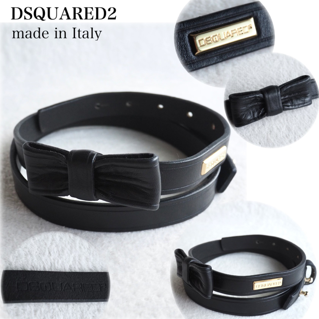 DSQUARED2(ディースクエアード)のDSQUARED2 リボン 本革 レザーベルト 細ベルト イタリア製 黒 レディースのファッション小物(ベルト)の商品写真