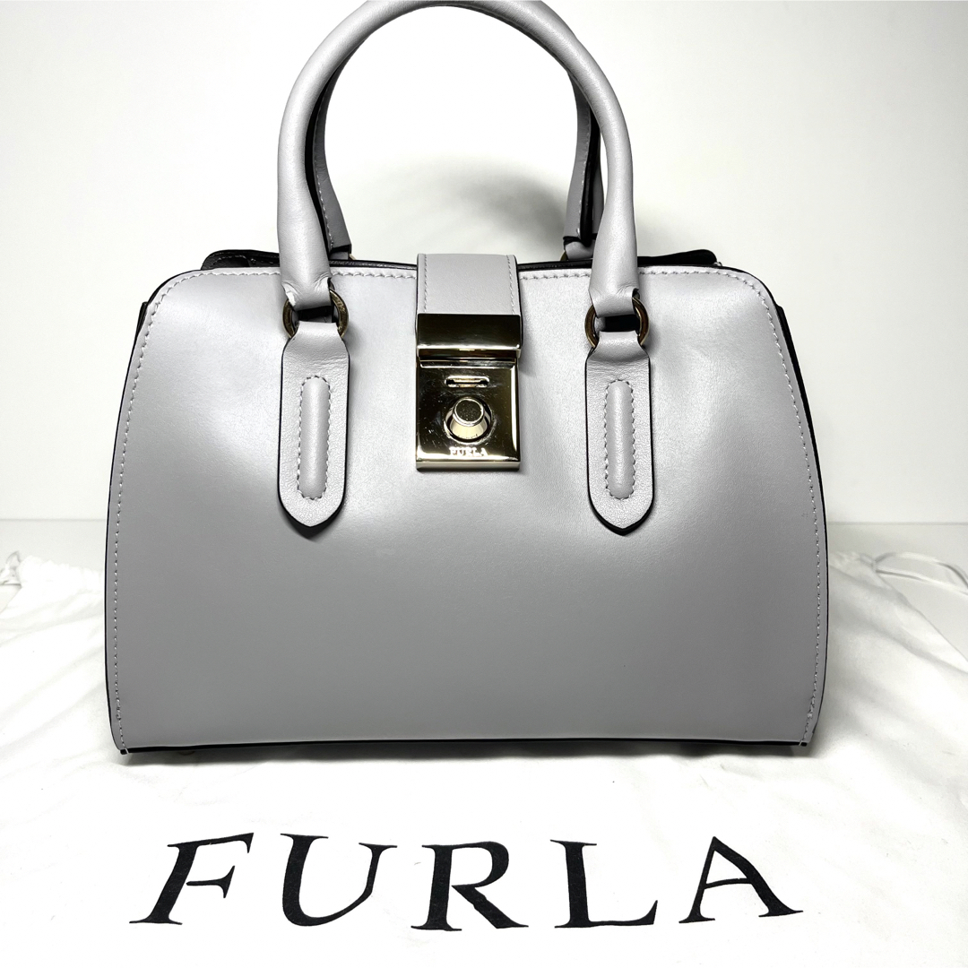 極美品】フルラ ミラノ 2way ハンドバッグ ロゴ金具 レザー グレージュ
