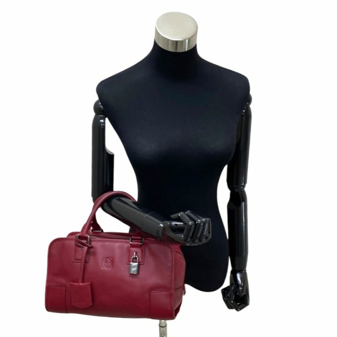 極 美品 カデナ 鍵付 LOEWE ロエベ アマソナ 28 アナグラム ロゴ レザー 本革 ハンドバッグ ミニ ボストンバッグ ワインレッド 47362