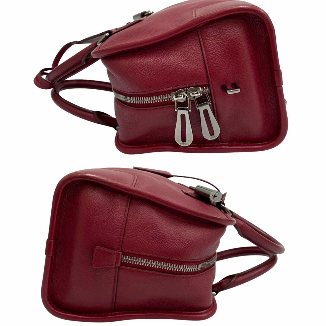 極 美品 カデナ 鍵付 LOEWE ロエベ アマソナ 28 アナグラム ロゴ レザー 本革 ハンドバッグ ミニ ボストンバッグ ワインレッド 47362